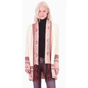 MAXSPORT Open Front Cardigan Sweater Medium Long Sleeve Fringed Tribal